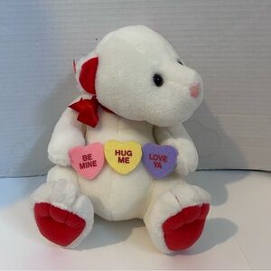 HALLMARK White and Red Hug Me Sweetheart Candy Plush Teddy Bear 10”